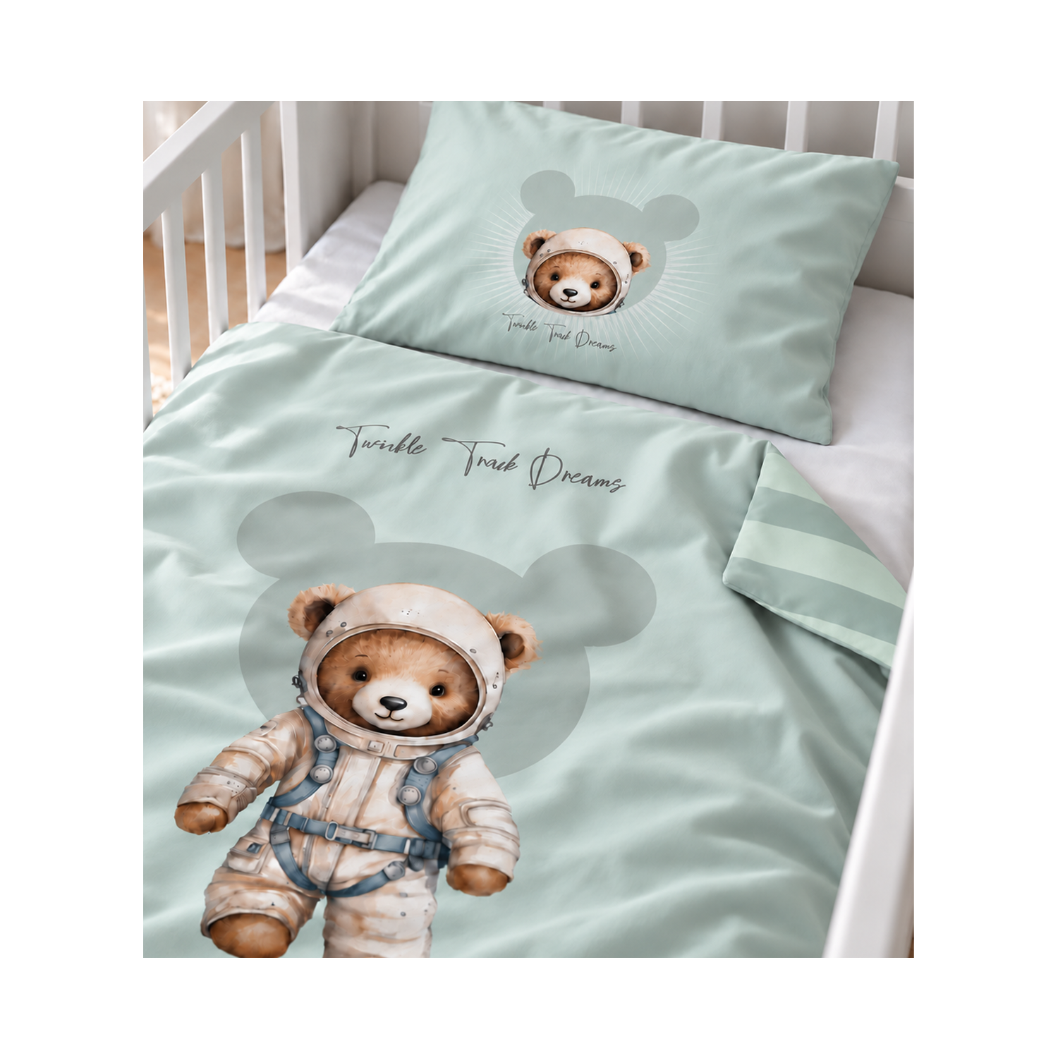 “Teddy” Mint Bedding Set 80x120 cm 3-piece